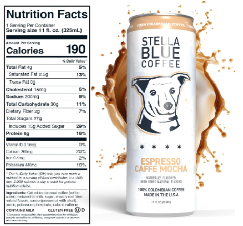 Coffee Energy Beverage - Stella Blue Espresso Caffe Mocha Cans