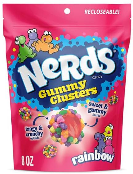 NERDS Gummy Clusters Candy, Rainbow/Berry Bunch Crunchy and Gummy, 8 oz